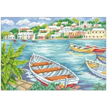 

Boat on the lake shore patterns Counted Cross Stitch 11CT 14CT 18CT DIY Chinese Cross Stitch Kits Embroidery Needlework Set