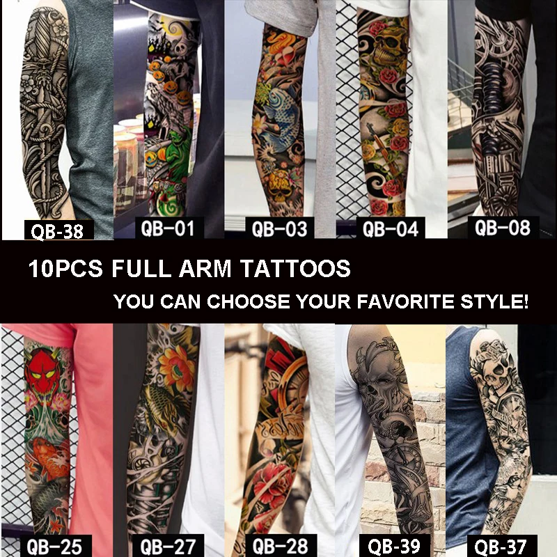 Временные тату-наклейки на всю руку для мужчин 10 листов | Красота и здоровье