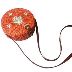 Женская цилиндрическая тканая сумка, кожаная дизайнерская сумка-мессенджер на кнопках, винтажная пляжная разноцветная сумка из ротанга