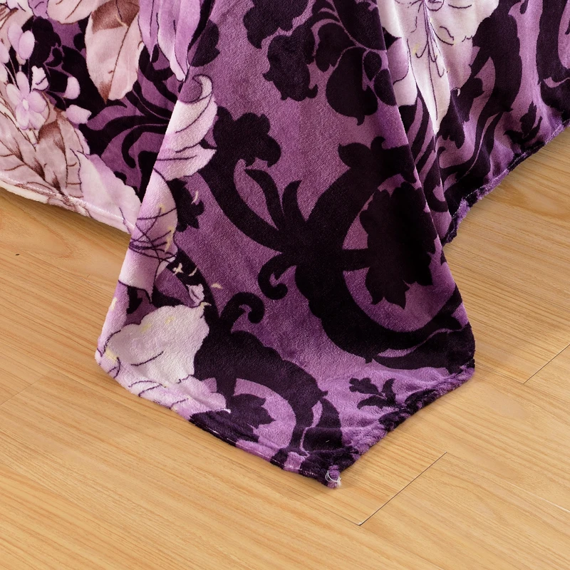 Роскошный зимний плотный флисовый тканевый спальный набор с цветочным принтом в полоску, бархатный фланелевый пододеяльник, кровать, застежки для простыни, льняной чехол для подушки