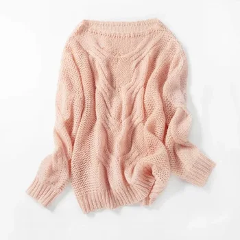 

Mohair Women's Knitted Sweater Sweet Knitwear Pink Ladies Pullover Top
