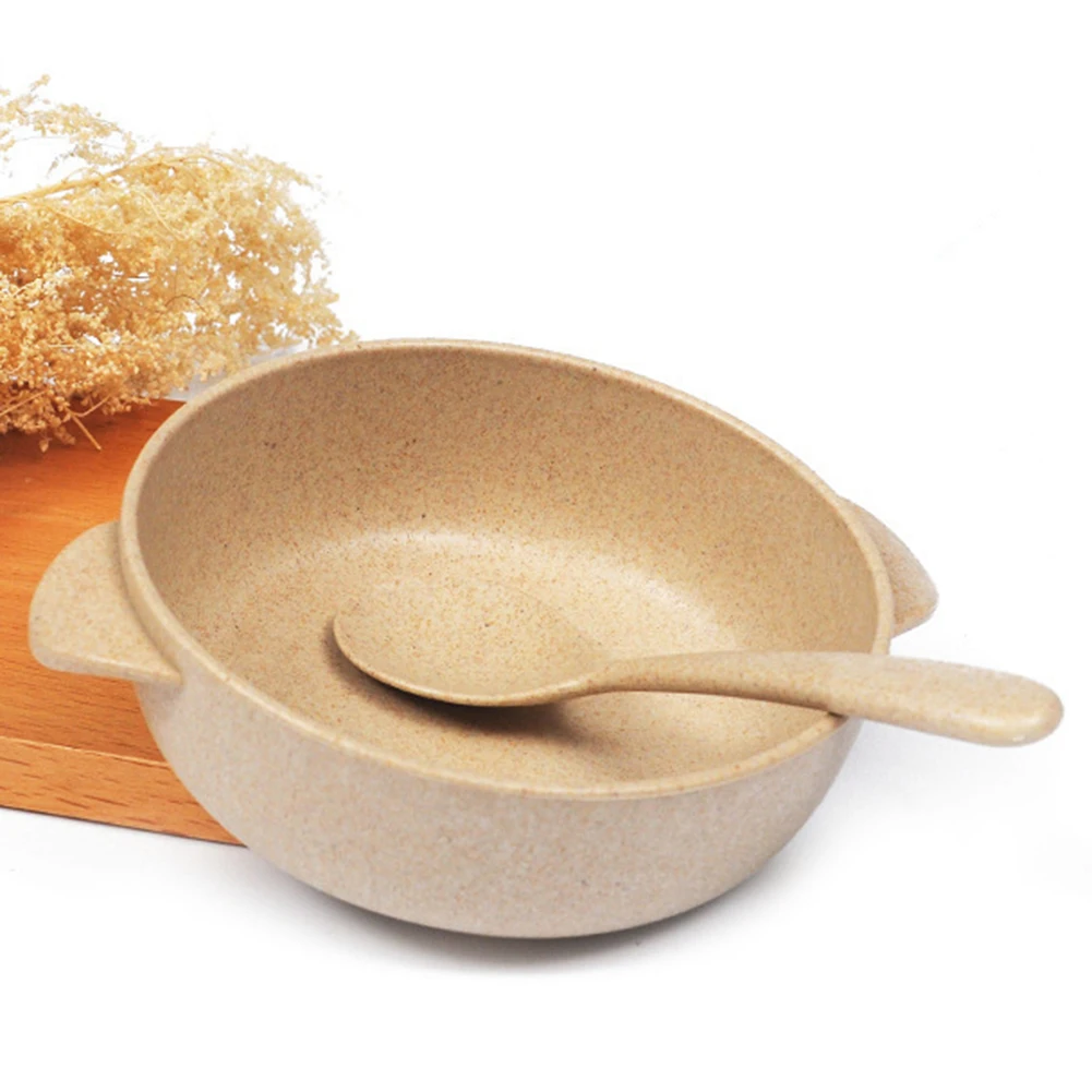 2 Pcs/Set Baby Feeding Food Tableware Wheat Kid Dishes Eco-Friendly Children Training Dinnerware Plate Bowl Spoon