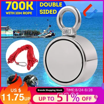 

700KG Double Side Strong Powerful Neodymium Magnet Hook Salvage Magnet River Fishing Equipment Holder Pulling Mounting Pot+Rope