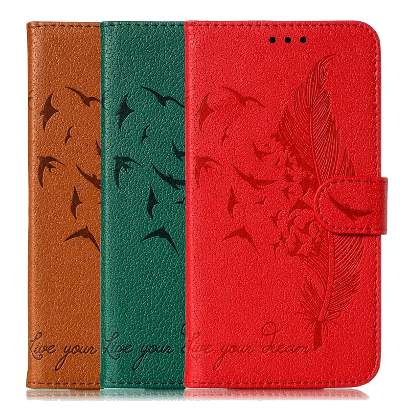 

Honor 9X Lite Case Feather Pattern High Quality Leather Flip Card slot phone Case For Honor 9X Lite Silicone shockproof Cover