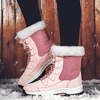 

Women Boots plush Winter Shoes Women ankle Boots outdoor Platform Keep Warm snow Boots lace up With Thick Fur Heels Botas Mujer