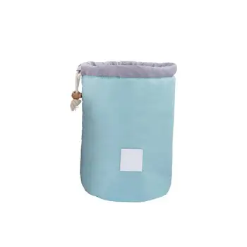

Large Capacity Makeup Bag Portable Cylinder Cosmetic Organizer Replacement Drawstring Pockets Makeup Pouch Light Blue