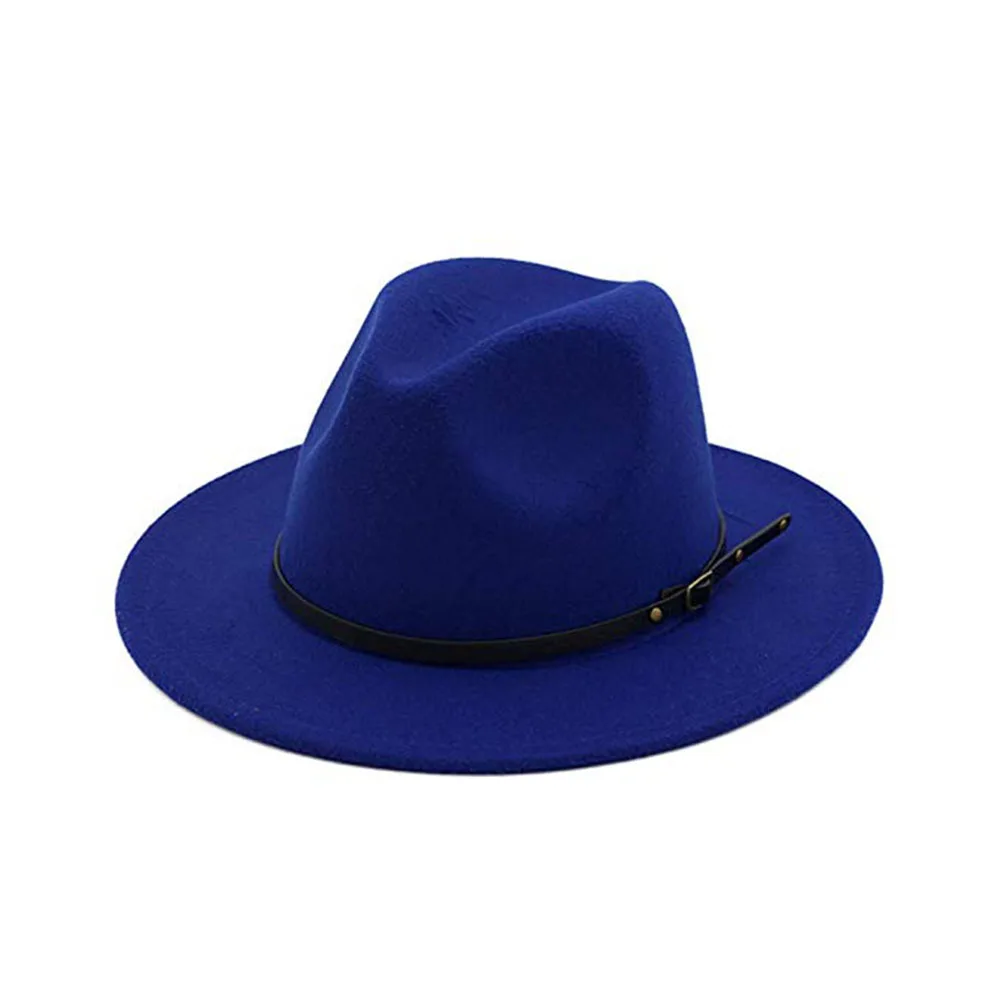 Зима осень Имитация шерсти для женщин и мужчин дамы Fedoras Топ джаз шляпа Европейский Американский круглый колпачок s удобная женская шапка - Цвет: Royal Blue