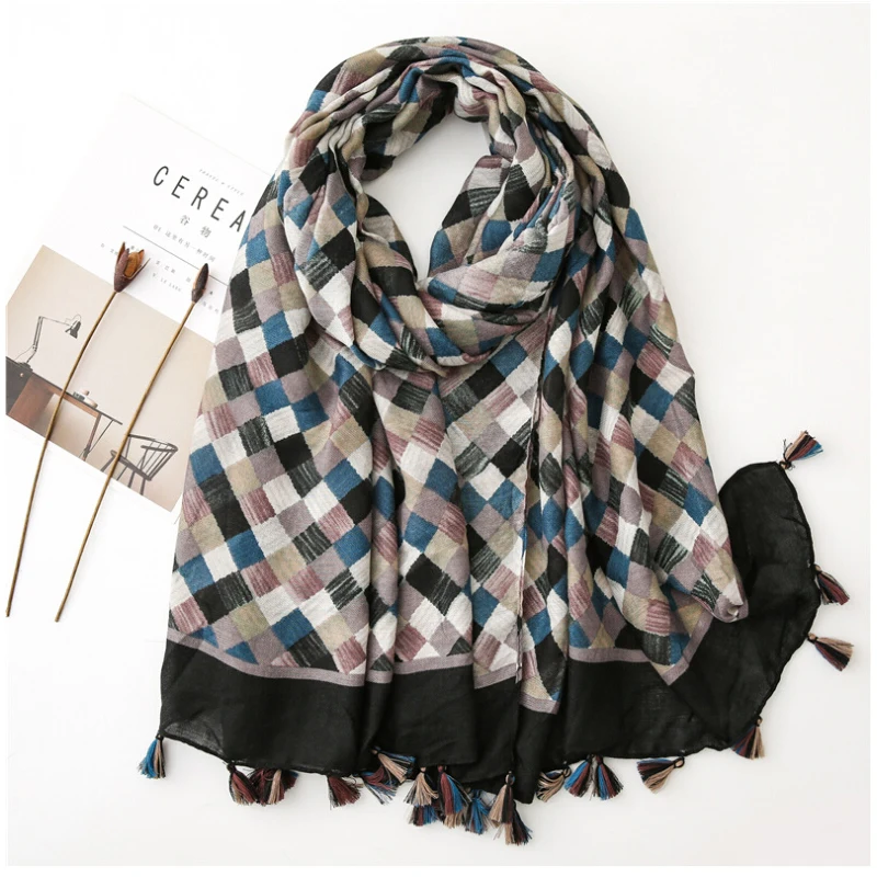 Fashion Women grid Scarf Long size 180x90cm Cotton scarves Winter Lady Scarves Soft Shawl Wrap Scarf Elegant for Christmas  (28)