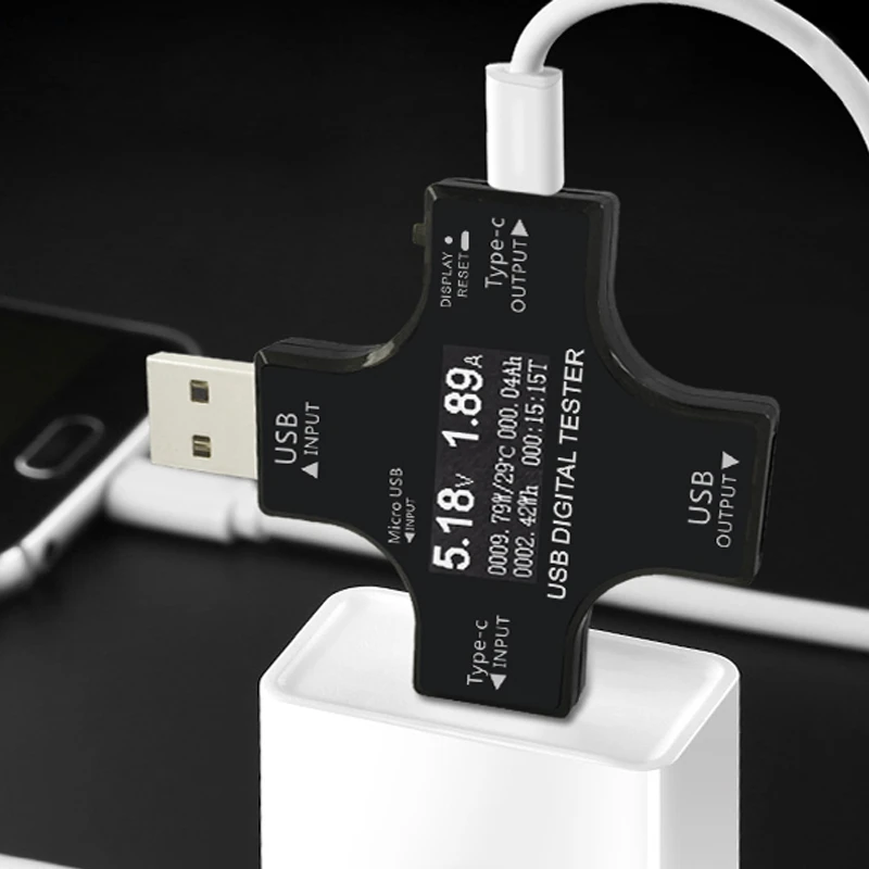 usb type-C измеритель мощности тестеры ЖК-цифровой мультиметр с измерением напряжения и тока зарядное устройство 2 в 1 Тип C USB тестер Индикатор