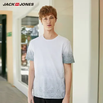 

JackJones Men's 100% Cotton Gradient Print Round Neckline Short-sleeved T-shirt|Streetwear 220101530