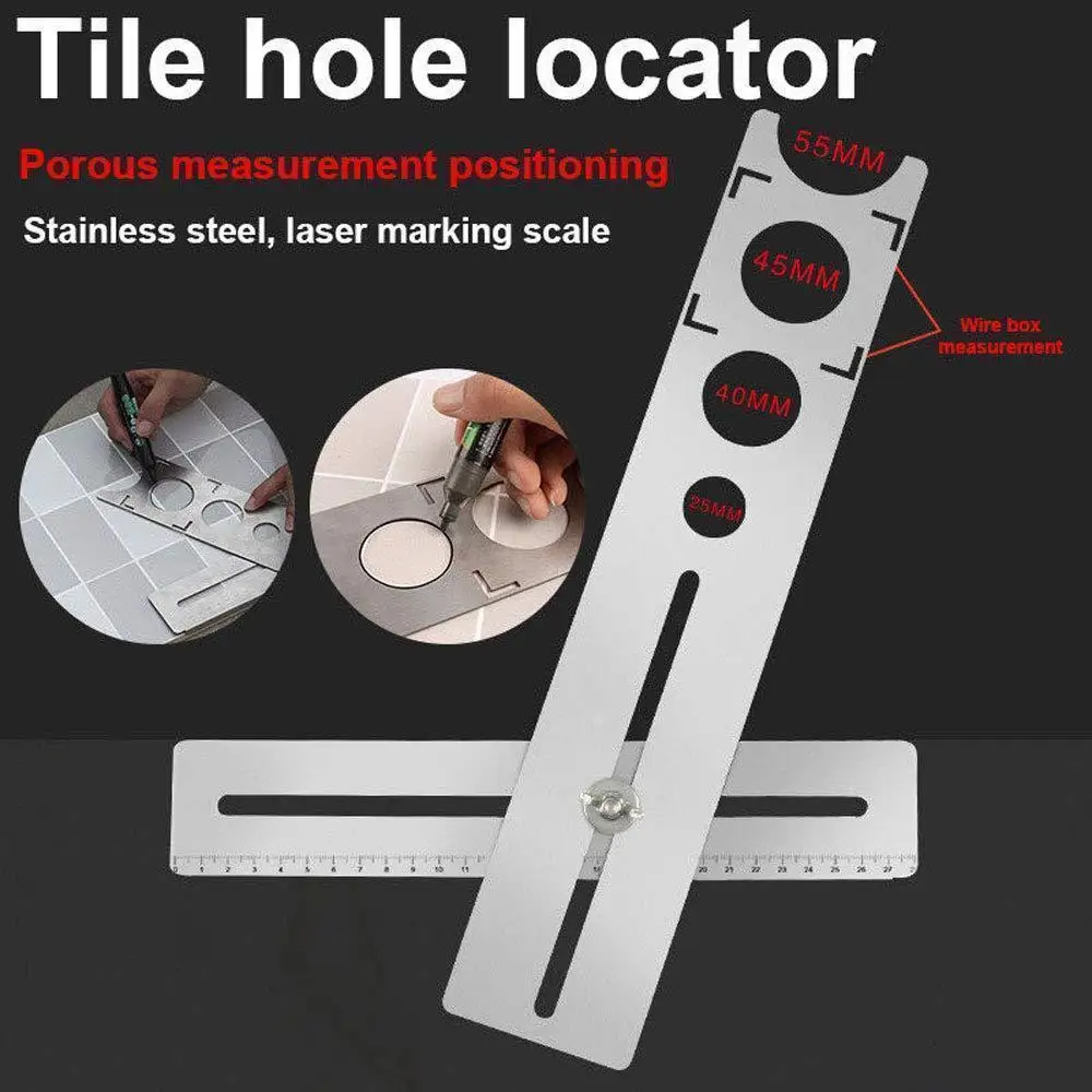 Stainless Steel Tile Hole Opener Locator Marking Hole Punching Positioning Ruler Ceramic Marble Glass Floor Drilling Tools tile hole locator