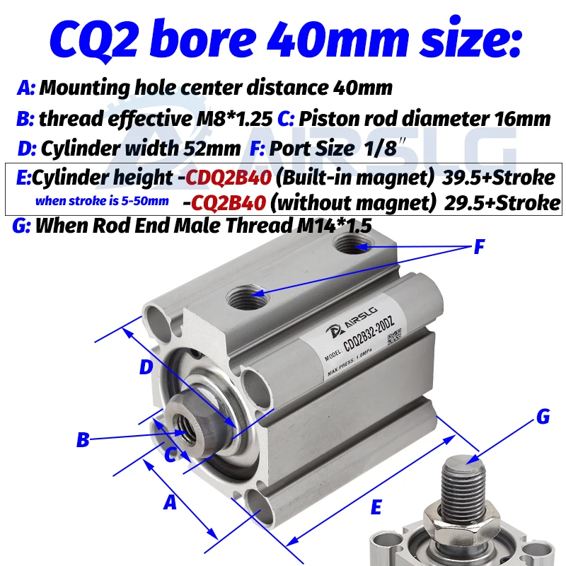 CDQ2B40-20DZ Компактный цилиндр двойного действия одиночный стержень CQ2B40-75DZ с автоматическим переключателем ход 5-100 мм CQ2A40-30DCZ CDQ2A40-50DZ-M9B