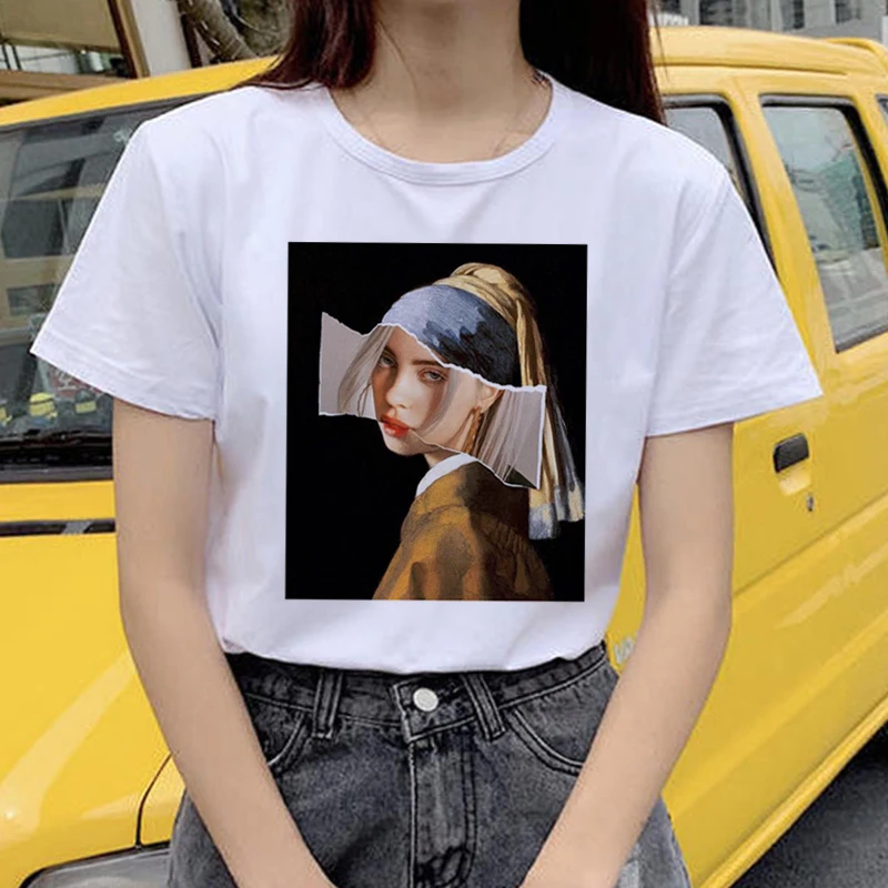 Новая футболка Billie Eilish Harajuku, женская футболка с забавным мультяшным принтом I Am Bad Guy Ullzang, 90 s, графическая футболка, эстетический Топ, футболки для женщин
