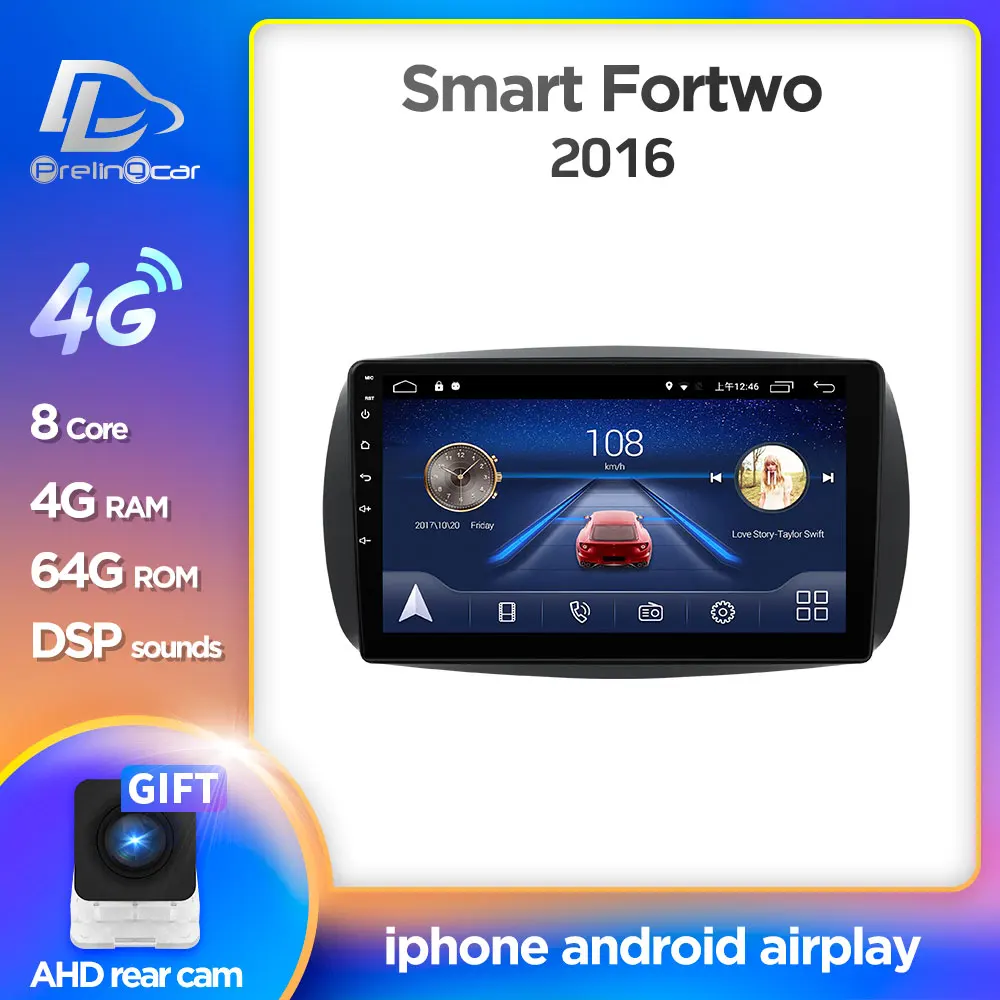 Автомагнитола Prelingcar Android 10 для Mercedes/Benz Smart Fortwo 2016 мультимедийный видеоплеер GPS