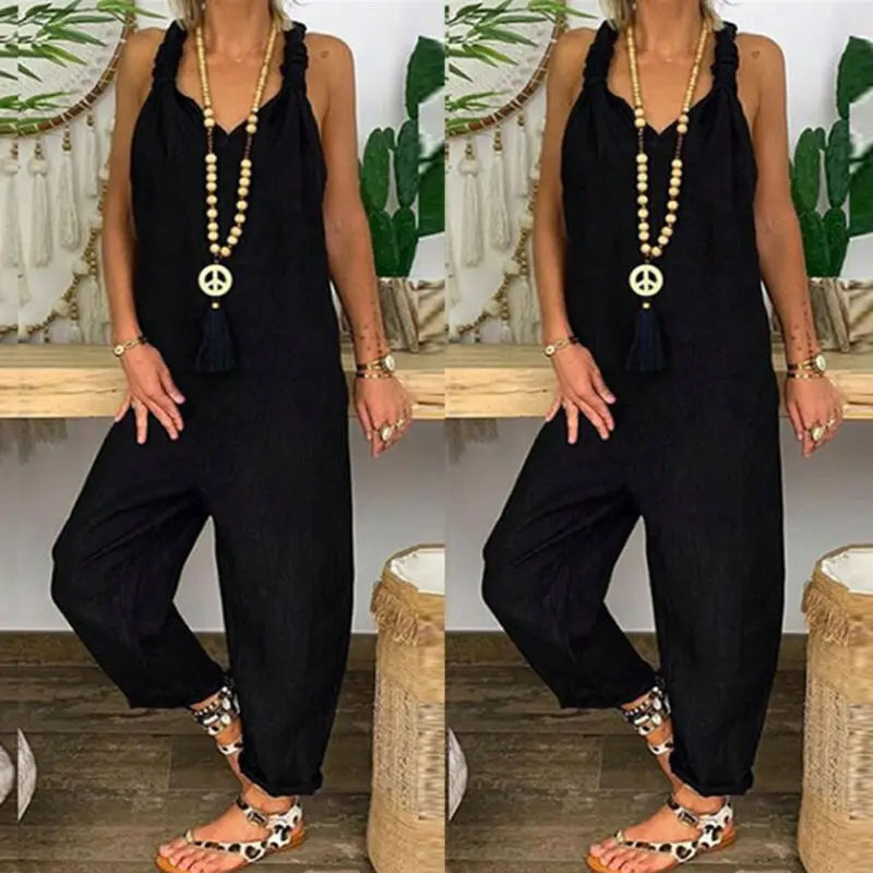 Pantalones Cargo con pechera para mujer, pantalones bombachos de Hip Hop, mono de talla grande de lino