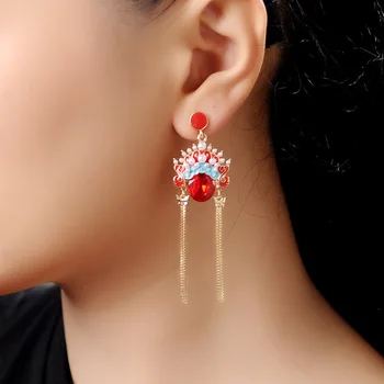 

S925 pure silver earrings women's net red pearl national style earrings temperament knife Ma Dan Peking Opera Face Mask Earrings
