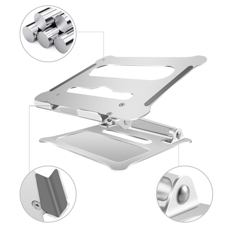Подставка для ноутбука, серебристая алюминиевая офисная подставка для ноутбука, складная Портативная подставка для ноутбука, подставка для радиатора, подходит для 11-17 дюймов