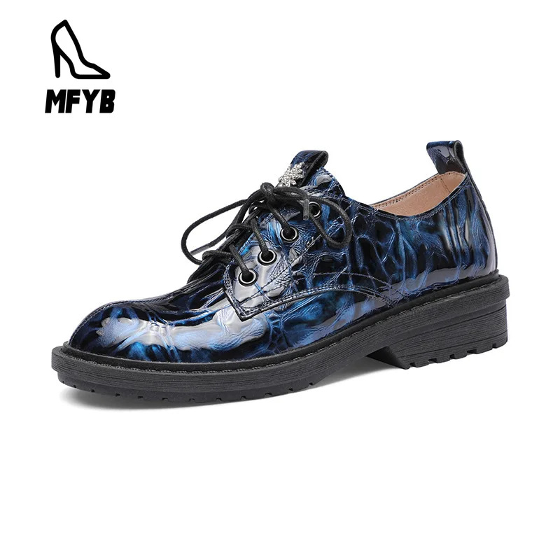 

MFYB Women's single shoes early spring 2020 new comfortable low heel square heel women's shoes leather lace student single shoes
