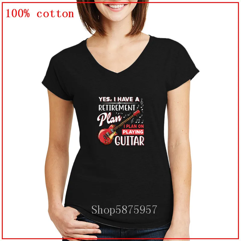 Да у меня есть пенсию план на гитаре забавные Camiseta для женщин с V образным вырезом
