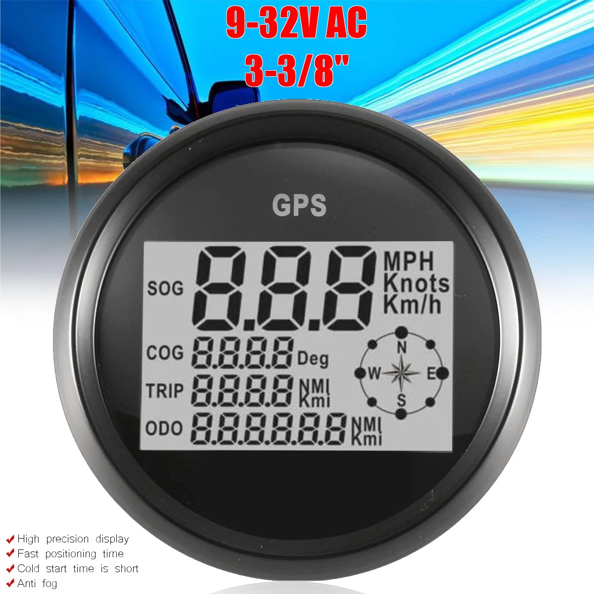 

Digital Car Speedometer GPS Odometer 85mm 0-999 knots km/h mph 9-32VDC With Backlight Yacht Vessel Motorcycle Boat Car