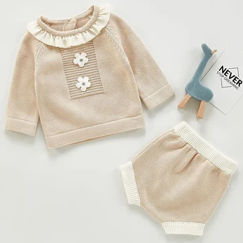 

Baby Girls Knitting Clothing Sets Autumn Toddler Baby Girls Lovely Clothes Knitted Pullover Sweater +PP Shorts Sets