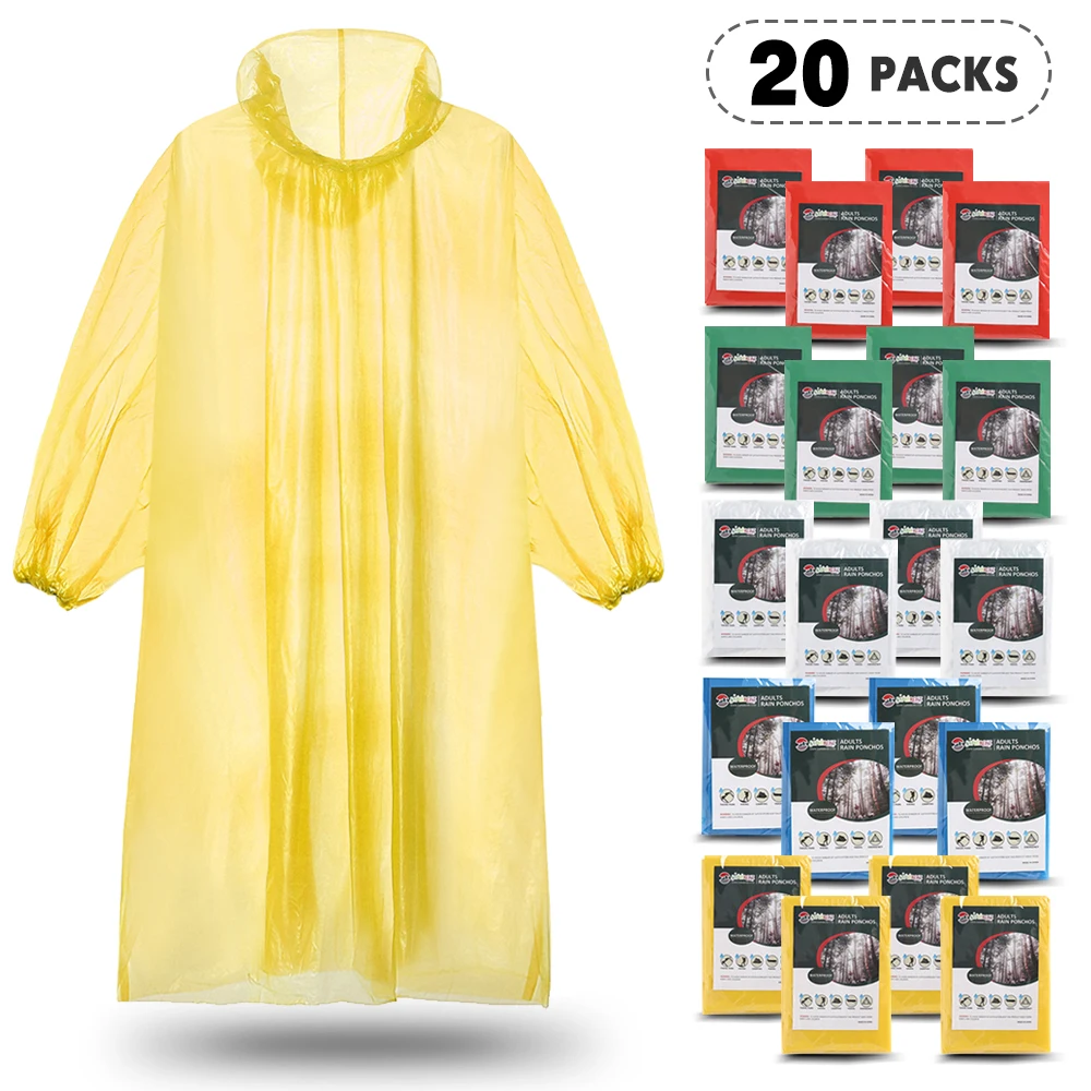 20 Packs Одноразовый дождевик с капюшоном дождевик водонепроницаемый для мужчин и женщин 4 упаковки 8 пакетов 12 пакетов 20 пакетов - Цвет: 20 Packs