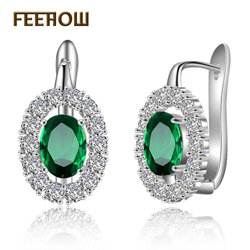 

FEEHOW Newest Green AAA Oval Cubic Zirconia Hoop Earrings for Women Fashion Crystal Engagement Wedding Jewelry FWEP2275