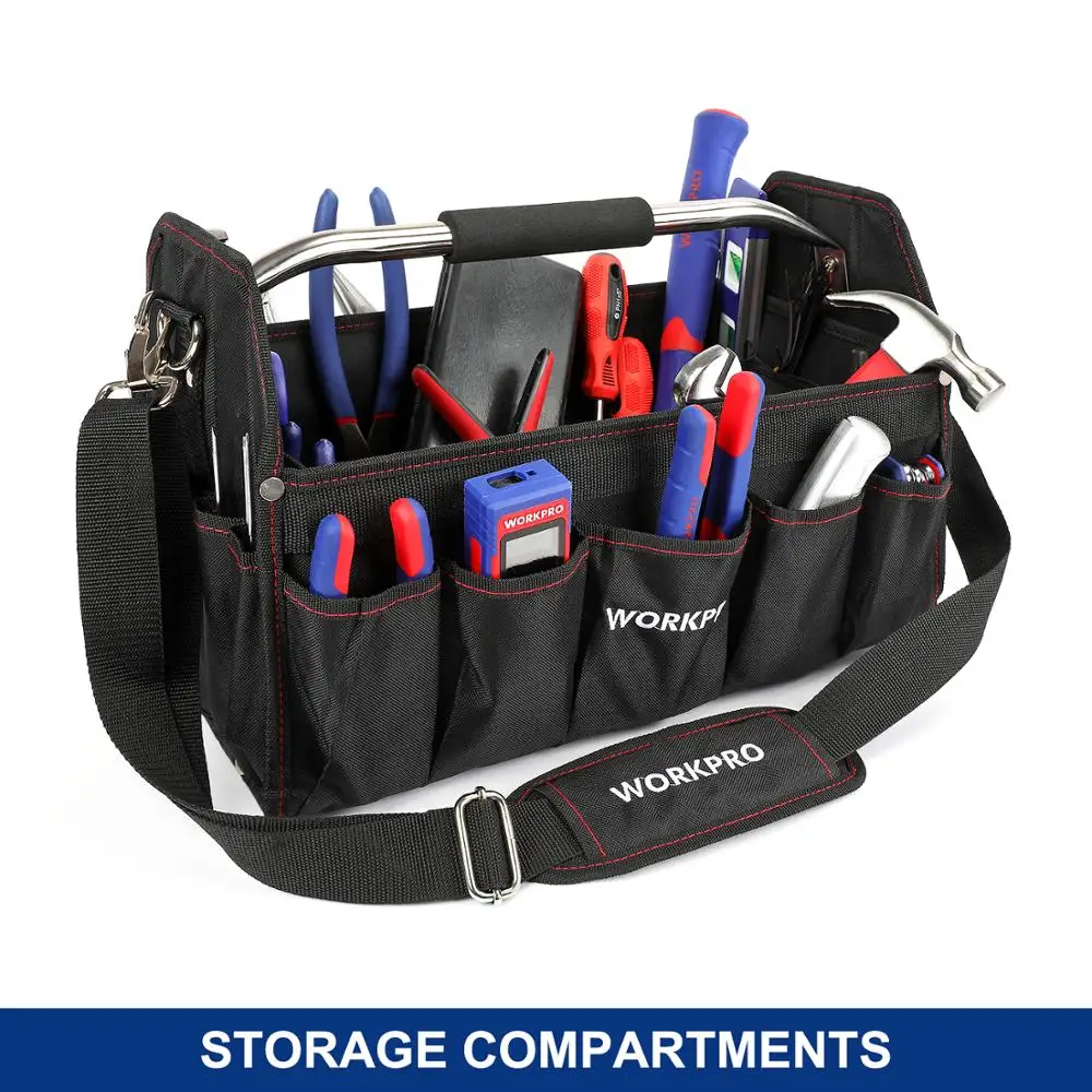 WORKPRO 16" 600D Foldable Tool Bag Shoulder Bag Handbag Tool Organizer Storage Bag