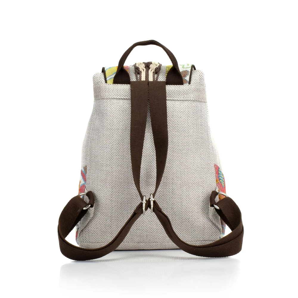 Veowalk Light Grey Women's Small Canvas Backpacks, Ladies Floral Embroidered Rucksacks Woman Back Bag Handmade Back Pack 2