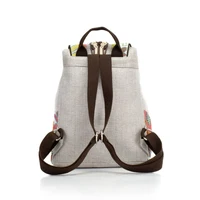 Veowalk Light Grey Women's Small Canvas Backpacks, Ladies Floral Embroidered Rucksacks Woman Back Bag Handmade Back Pack 2