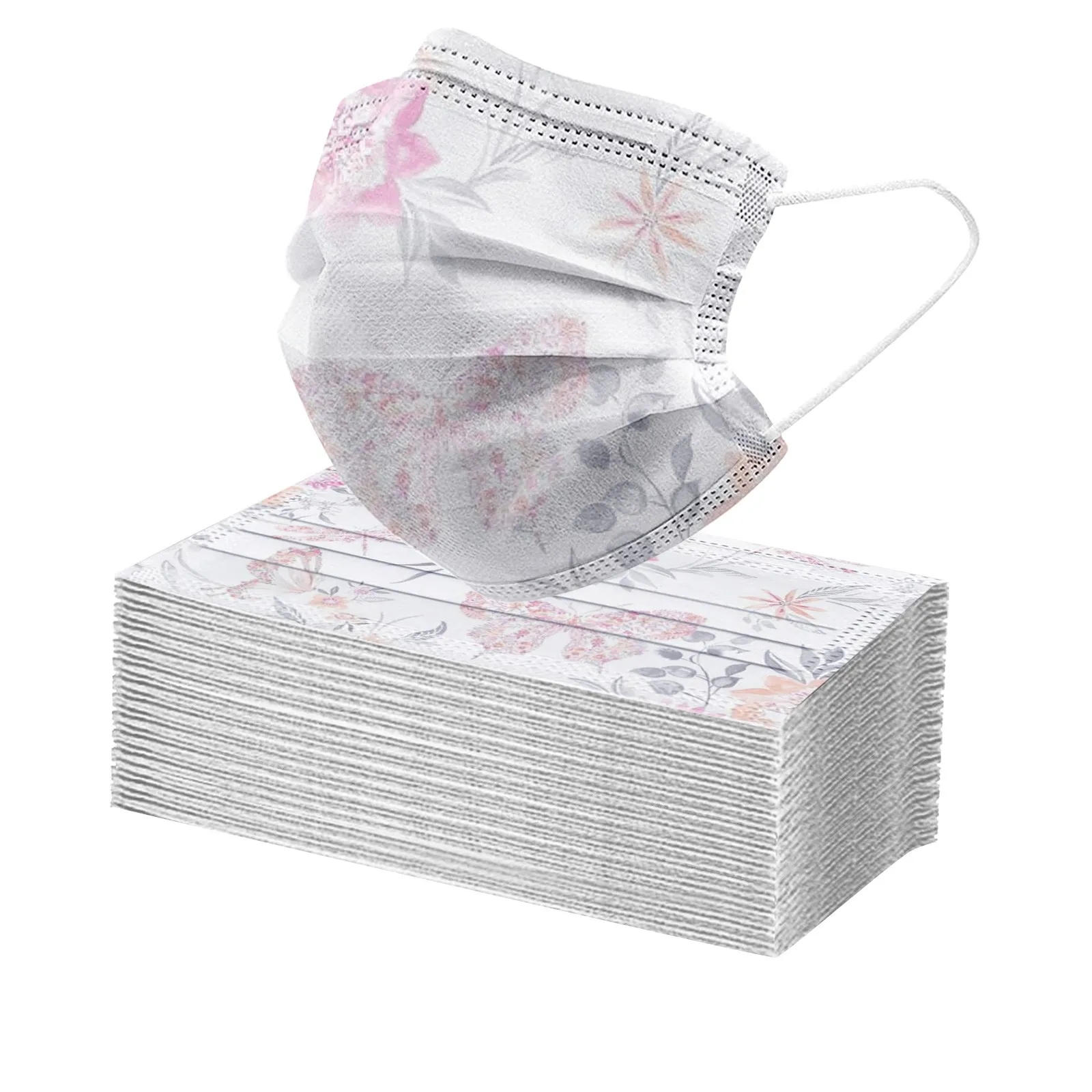 Face Mask 50pcs Flower Printed Masks Adult 3 Layer Disposable Outdoor Breathable Mascarilla Non-Woven Mouth Mask