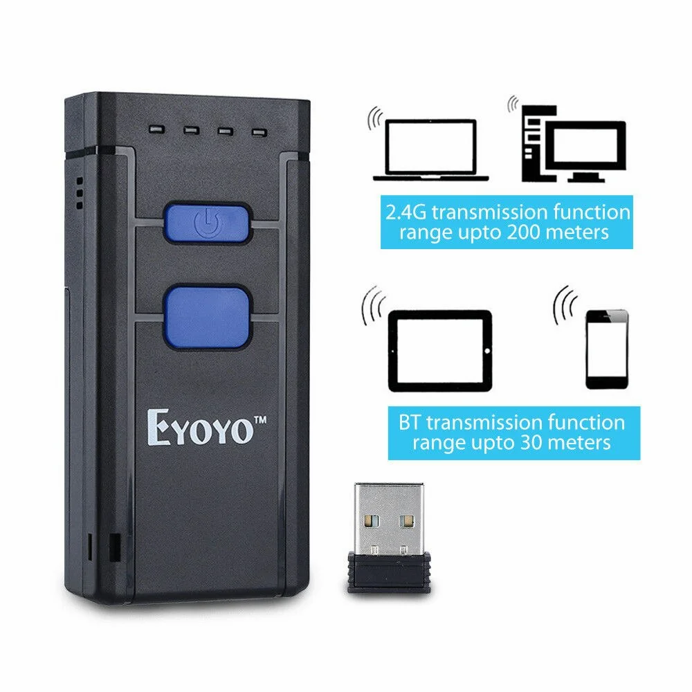 Barcode Scanner Eyoyo Wireless Bluetooth 1D Barcode Scanner Mini Laser Code Reader 2.4G Wireless & Wired Pocket Bar Code Gun IOS Android Windows