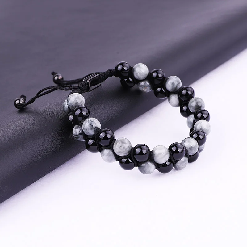 New Fashion Men Jewelry Bracelet Natural Black Onyx And Eagle Stone Braided Custom Bracelet For Men - Image 3
