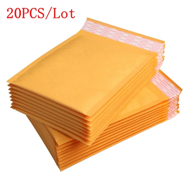 20Pcs/Set Different Size Mailing Bags Yellow Kraft Paper Bubble