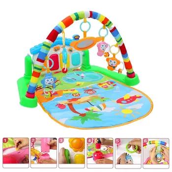 

Baby Gym Play Mat Lay & Play Fitness Frame Music And Lights Fun Piano Crawl Carpet With Monkey Pendant for Boy Girl