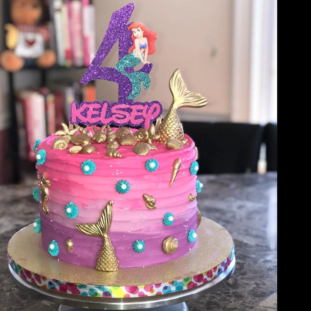 アリエルリトルマーメイドケーキトッパーパーソナライズ カスタム年齢誕生日トッパーやセンターピース プリンセスアリエルケーキトッパーと名 Cake Decorating Supplies Aliexpress