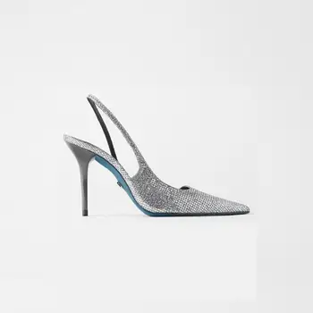 

Luxury Brand Designer Fashion Women Pumps Bling Pointed Toe Back Strap Thin High Heels Shoes Women