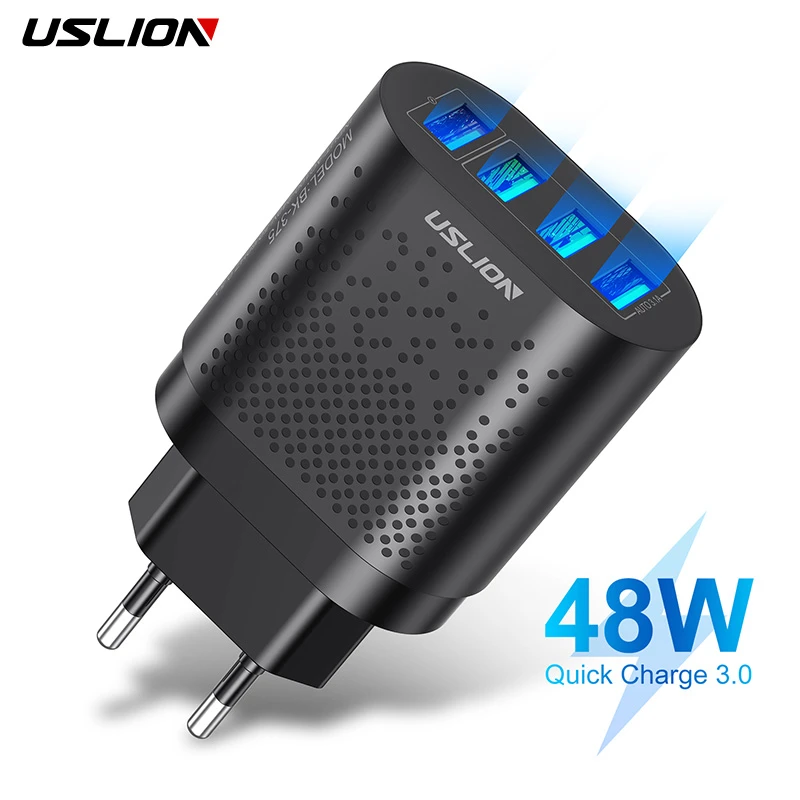 USLION EU/US Quick Charge 3.0 USB Charger 4 Ports 48W Fast Charging Wall Charger Adapter For Samsung Xiaomi Mobile Phone Charger