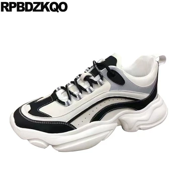 

lace up sneakers black and white platform trainers 2019 creepers skate runway summer breathable mesh shoes men round toe fashion