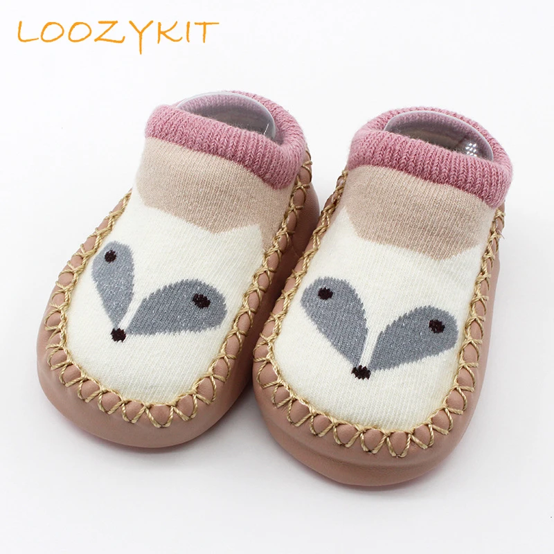LOOZYKIT/детские Нескользящие носки для первых шагов; Домашние вязаные носки для малышей; обувь из искусственной кожи; носки-тапочки с героями мультфильмов для новорожденных; Calcetines