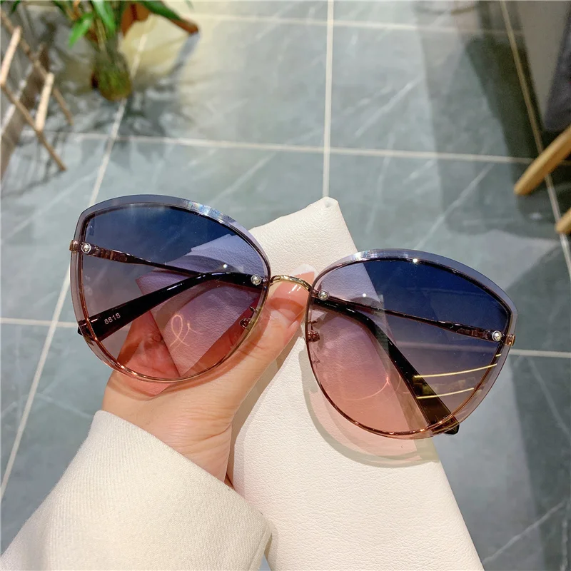 Rimless Clip Oval Sunglasses For Women Luxury Oversized Retro Vintage Designer Women Sunglasses Car Driving Outside Shades womens ray bans