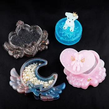 

SNASAN Storage box Wing heart moon Cherry blossoms Resin Silicone Mould Jewelry Making DIY tool UV epoxy resin Box silicone mold