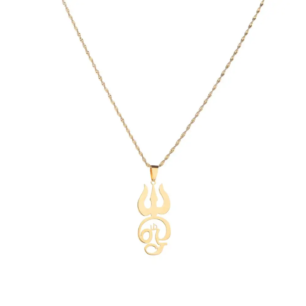 Stainless Steel India Tamil Om Sign Pendant Necklaces for Women Girls