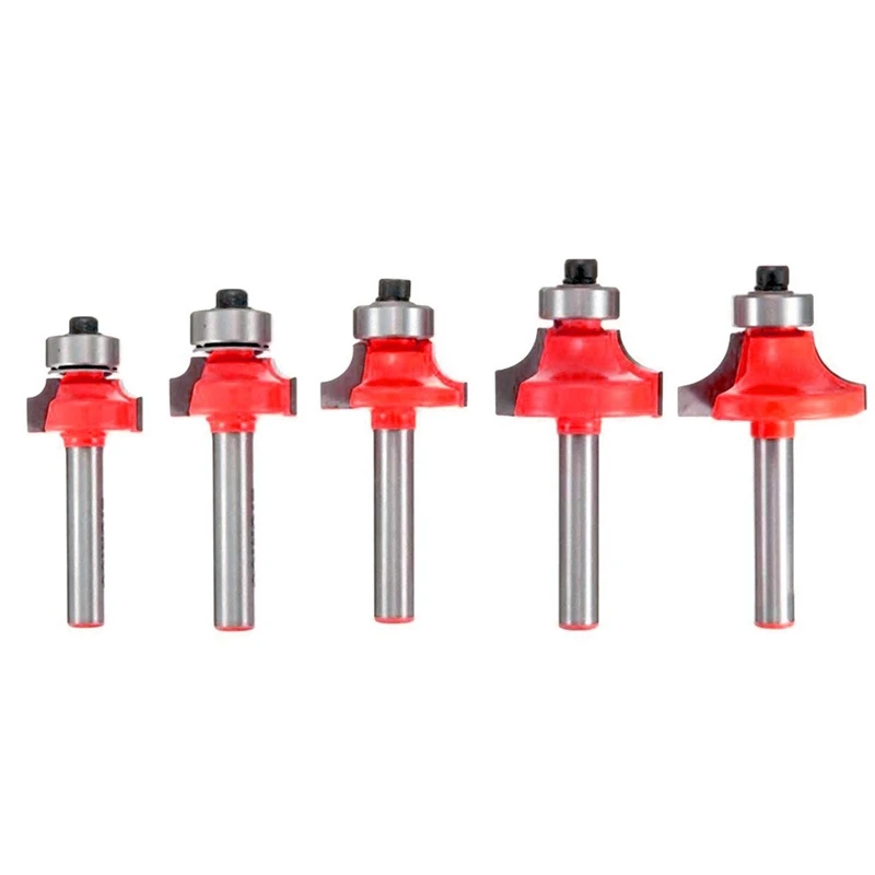 

5Pcs 1/4Inch Shank Corner Round Over Router Bit with Bearing Cleaning Flush Milling Cutter for Wood Woodworking Tool