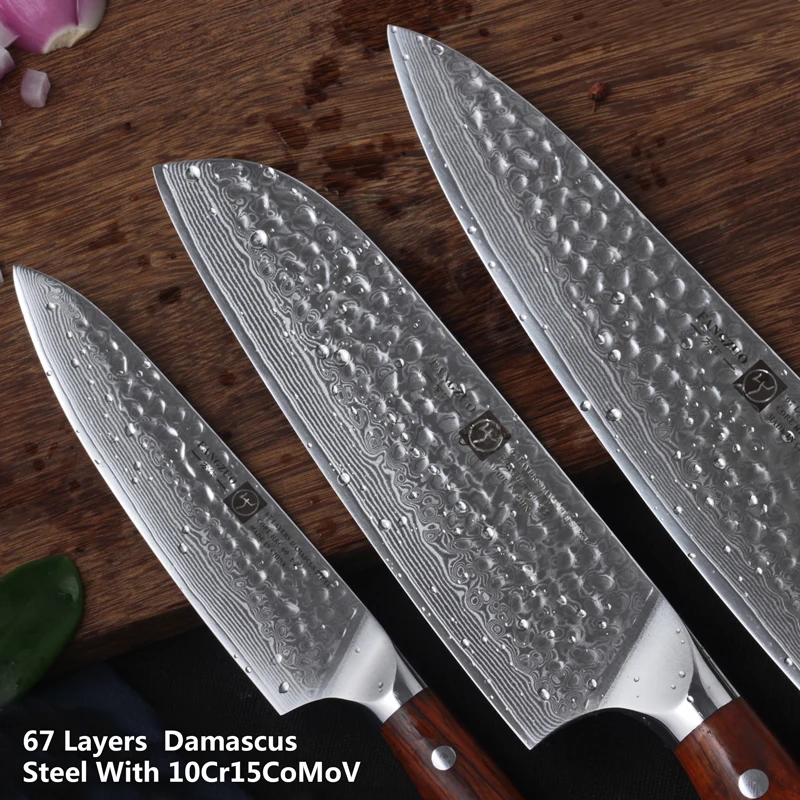 FANGZUO 3 шт. наборы кухонных ножей японский кованый Дамасская сталь шеф-повара сантоку ножи из нержавеющей стали палисандр ручка нож шеф-повара