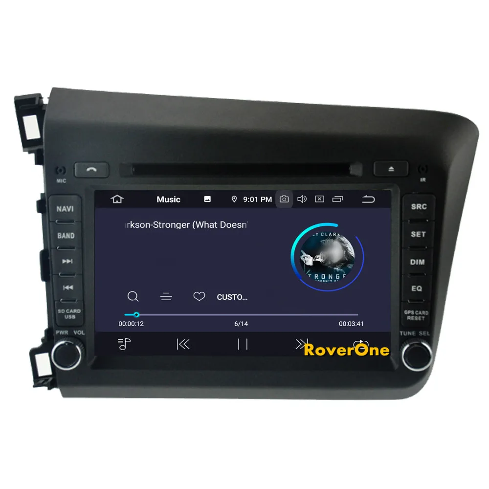 Discount RoverOne Car Multimedia Player For Honda For Civic 2012 2013 2014 Android 9.0 4G+64G DVD GPS Navigation Stereo Radio Bluetooth 8