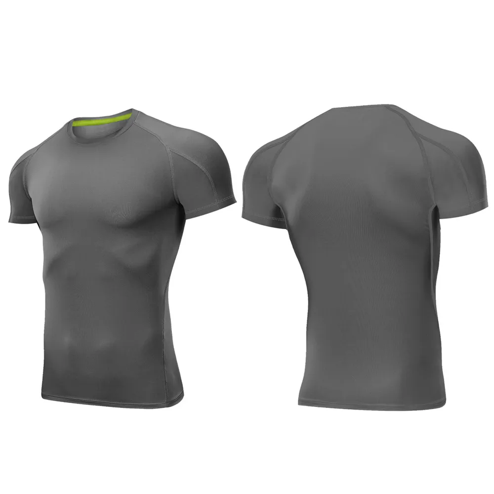 Мужская спортивная рубашка Outto для бега, фитнеса, тренировок, короткий рукав, Топ#126 - Цвет: Серый