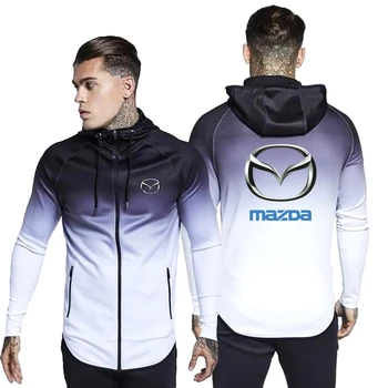 

Mens Mazda Car LOGO Hoodies Zipper Casual Tracksuit Pocket Hooded Sweatshirt Men Gradient Streetwear Hip Hop Tops Fast delivery