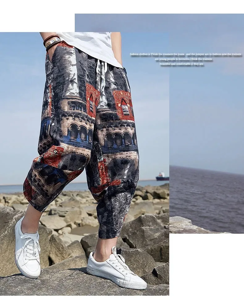 plus size harem pants Dropshipping Summer Cotton Harem Pants Men Casual Hip Hop Trousers Cross Bloomers Calf-Length Pants Joggers Streetwear mens harem joggers