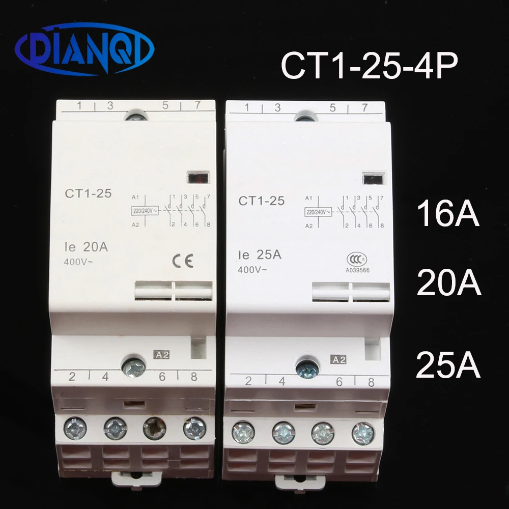 CT1-25 16A 20A 25A 4P 220V/230V 50/60HZ Din rail бытовой модульный контактор переменного тока 4NO